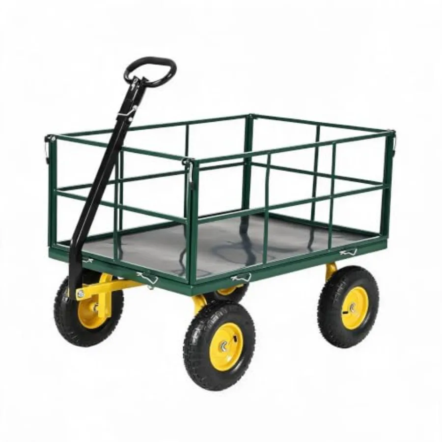 Heavy‑Duty Garden Cart, Frame Utility Wagon with Rims
