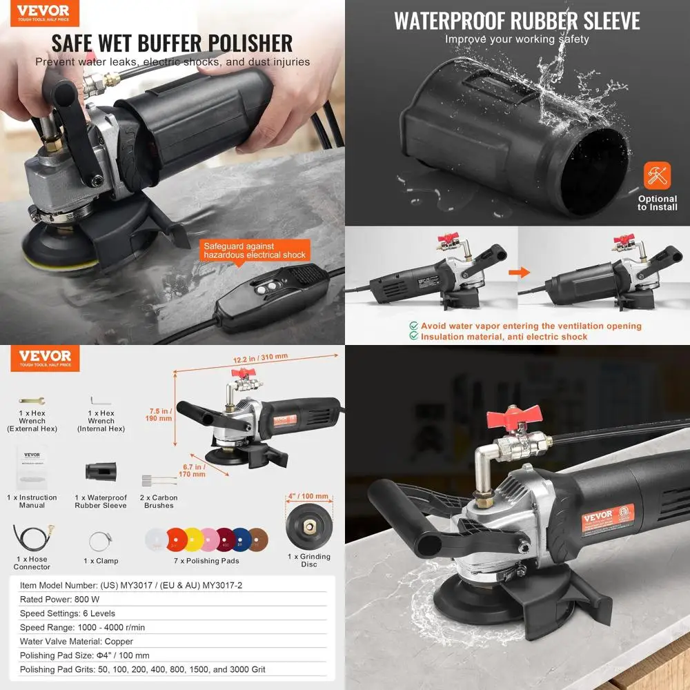 

Полировальная машина для влажной обработки бетона, камня, плитки, 4800 Вт, с регулируемой скоростью, 7 наборами для полировки и защитой GFCI (1000-4000 об/мин)