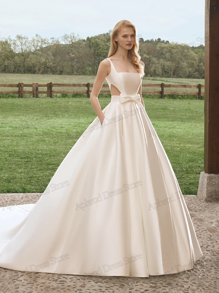 Klassische Brautkleider, einfache Brautkleider, A-Linie, Satin-Roben für formelle Partys, ärmellos, rückenfrei, Vestidos de Novia, individuell