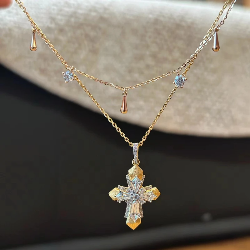 Kreuz Zwei Farbe Anhänger Rupert's Tears Gestapelt Halsketten Frauen Licht Luxus Mode Halskette Extrem Edlen Schmuck – Detail 5