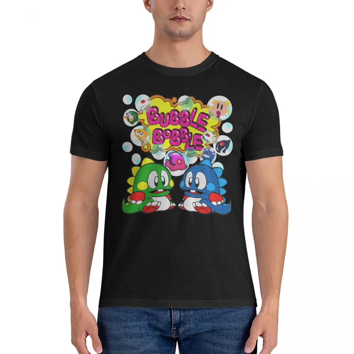 Bubble Bobble Game Men T Shirt Funny Tee Shirt Short Sleeve O Neck T-Shirt 100% Cotton Gift Idea Clothing