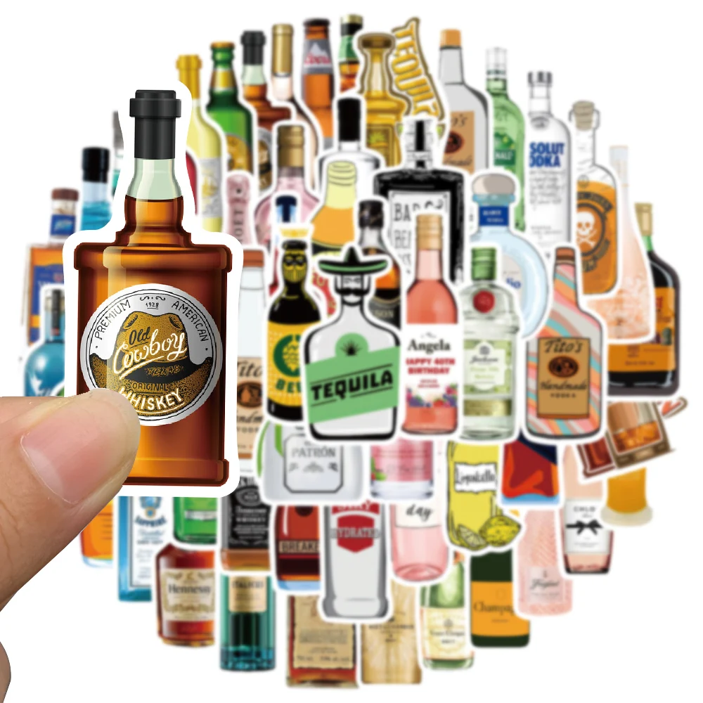 56PCS Alcohol Wine Bottle Vintage Beer Cartoon Stickers for Ipad Phone Scrapbooking Laptop Car Helmet Scrapbooking Sticker