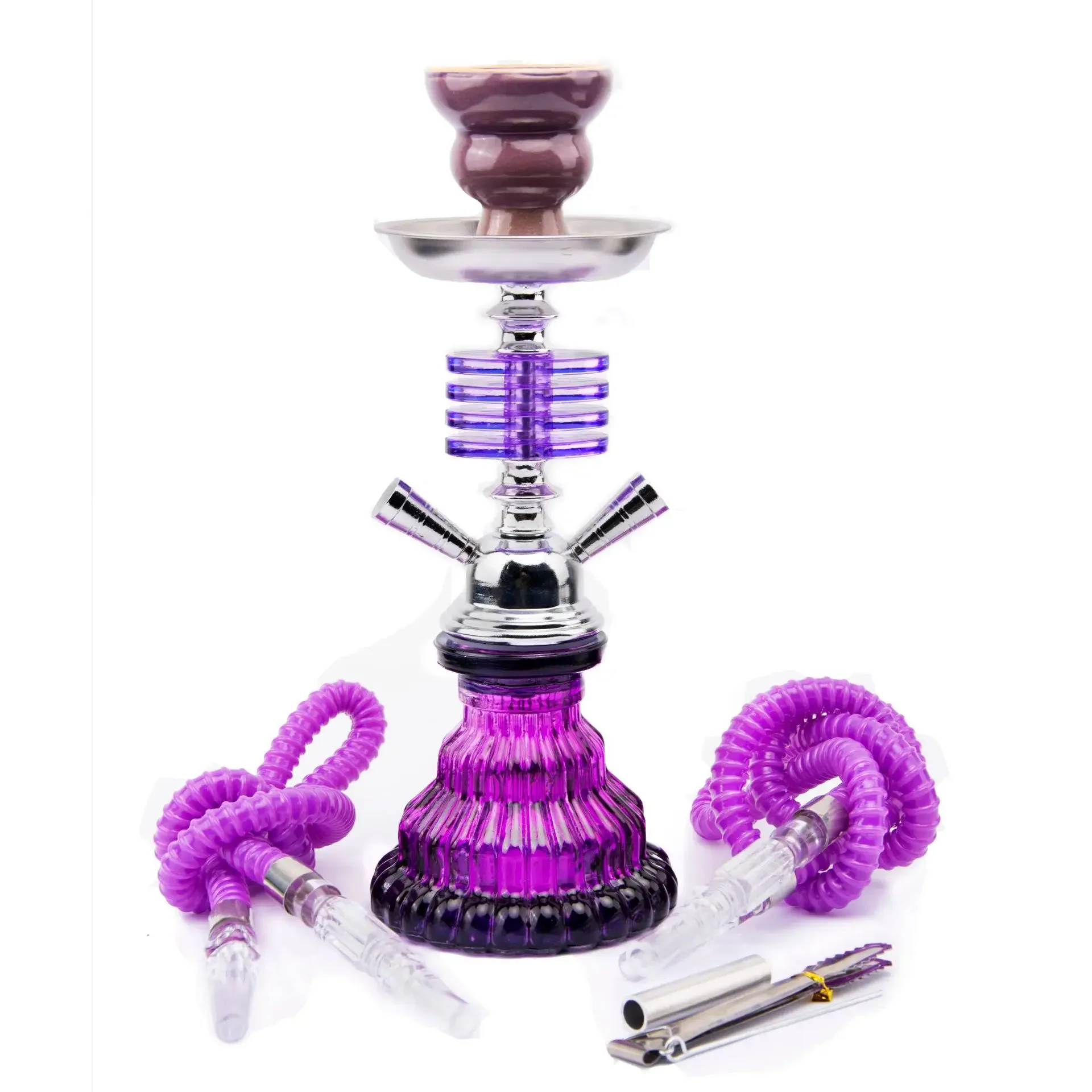 

Complete Glass 11" Base Accessories With Hose Kit Mini Travel Hookah Set Smoke Portable 2 Shisha Premium