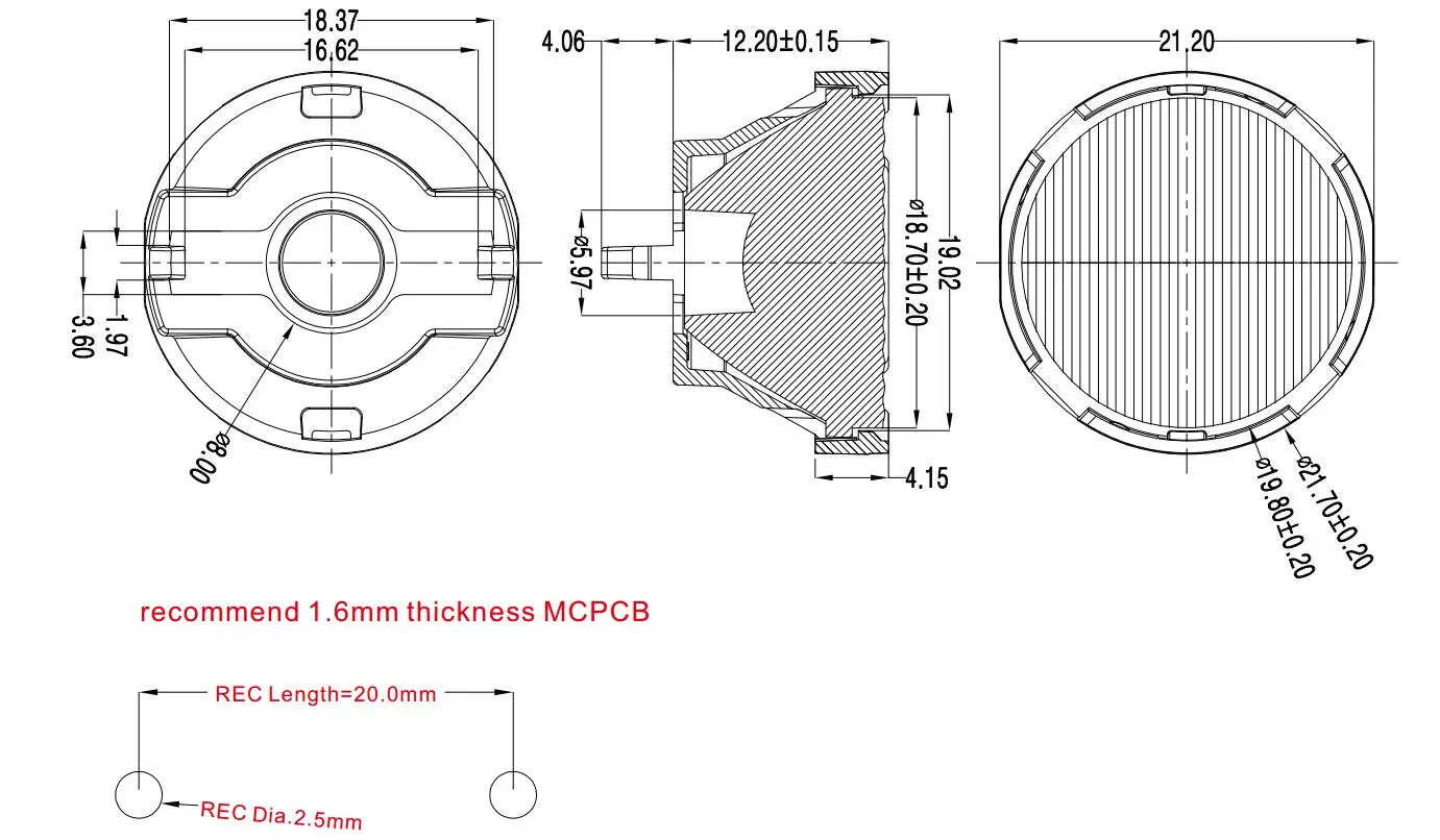 Luxeon T,SeoulZ5P 21.7 LED, lentille 3535,3030mm pour CREE XPE, LES (HX-HKT-2060)