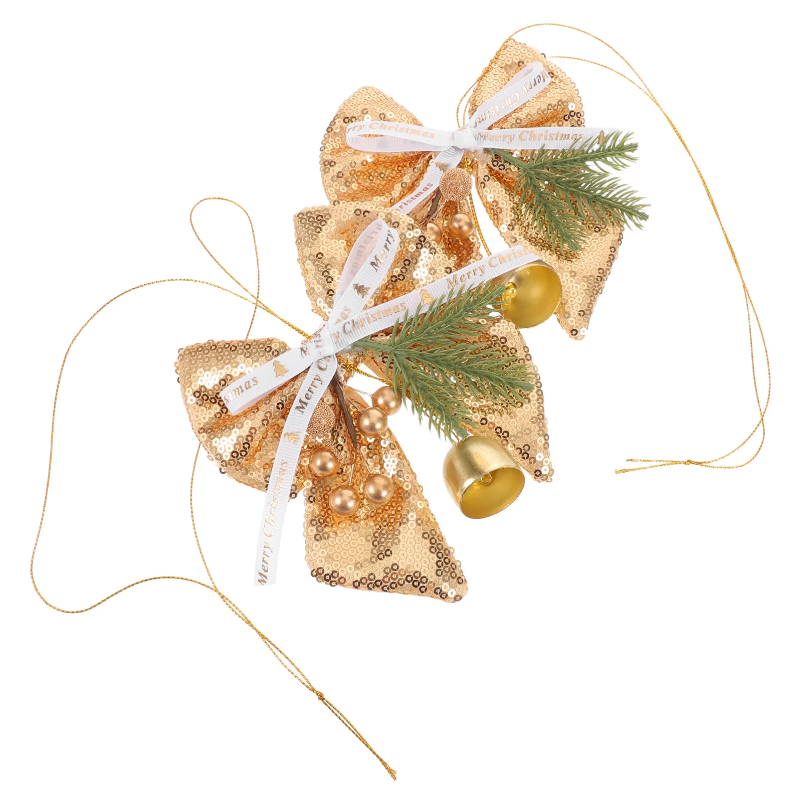 

2Pcs Christmas Bells Glitter Bowknot Jingle Bell Xmas Tree Hanging Ornaments Festive Bell Decorations Holiday Tree Hanging Decor