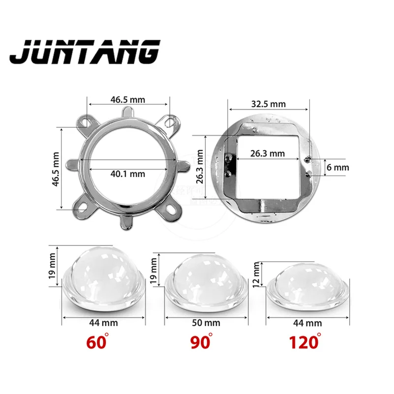 Lente de cuentas de lámpara LED de alta potencia, lente de vidrio óptico de 44MM, colimador reflectante de 50mm, soporte fijo de 100 grados,