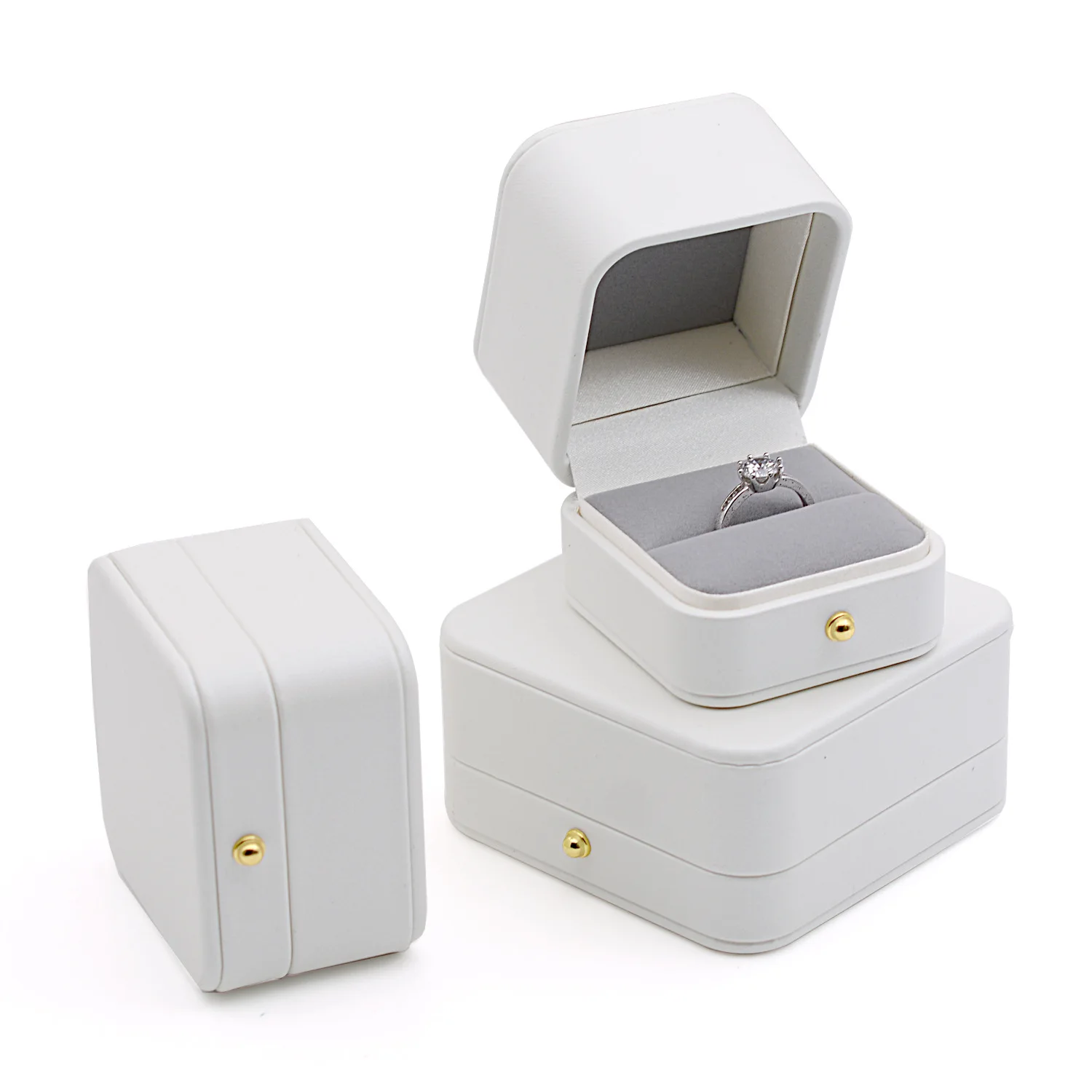 High-grade Whit Jewelry Box Earrings Ring Pendant Necklace Bracelet Storage Display Case PU Jewelry Packaging Box Wholesale