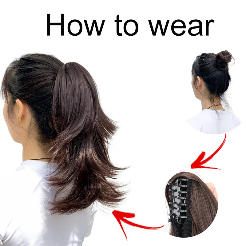 14 Polegada sintético curto encaracolado em camadas rabo de cavalo extensão do cabelo garra clipe no cabelo vermelho loiro preto peruca para mulher