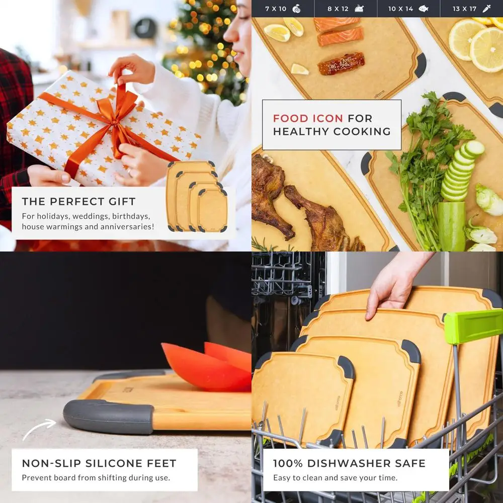 

Набор экологически чистых разделочных досок из 3 предметов: безопасный для ножей, можно мыть в посудомоечной машине, двусторонний с канавкой для сока.