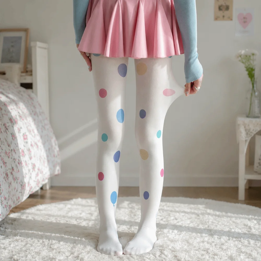 Tights Colorful Polka Dot Stockings Seamless Breathable Large Dot Pantyhose Slimming Thin Y2K Retro Silk Stockings Cosplay