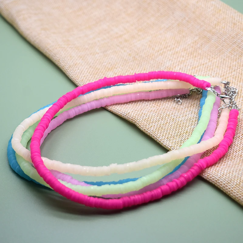 Simple Jelly Color Polymer Clay Beads Necklace Colorful Choker Necklace Summer Beach Femme Jewelry Gift
