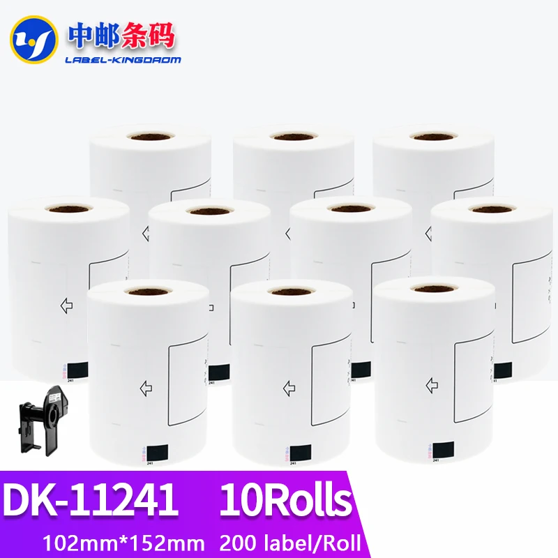 10 Refill Rolls Compatible DK-11241 Label 102mm*152mm 200Pcs for Brother Thermal Printer White Paper DK-1241