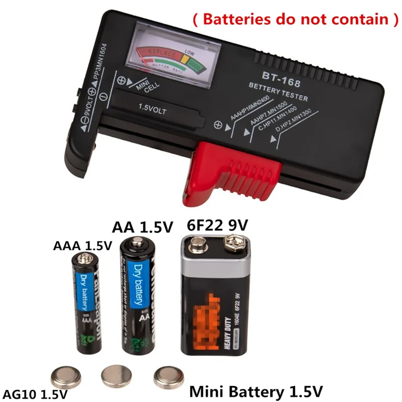 AT77 BT-168 AA/AAA/C/D/9V/1.5V Batteries Universal Button Cell Battery Colour Coded Meter Indicate Volt Tester Checker BT168