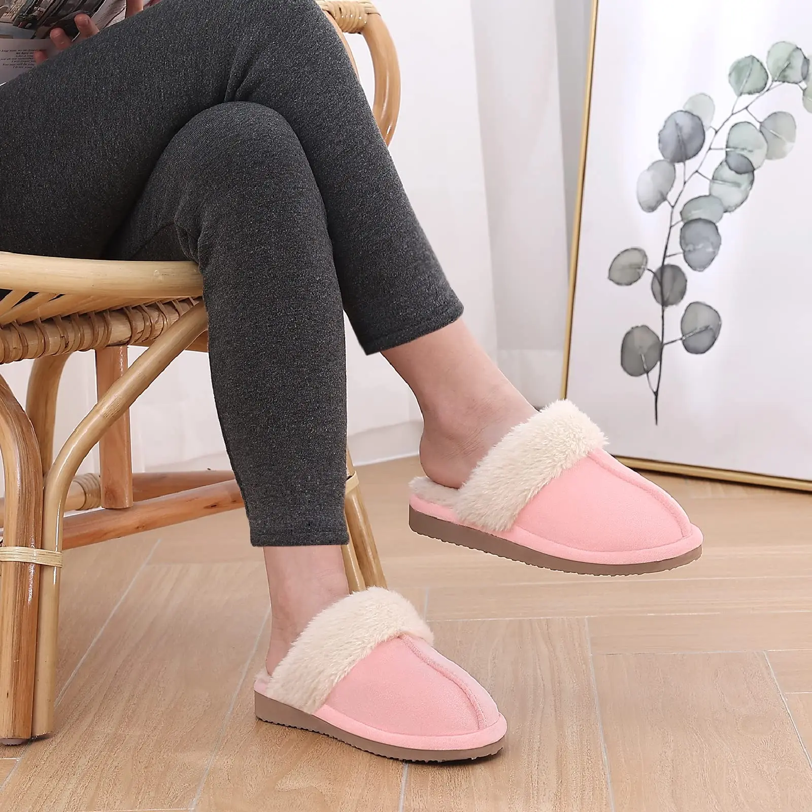 Kidmi Winter Women Fuzzy Slippers Classic Brand Fluffy House Shoes Indoor Warm Suede Cozy Slippers Casual Non-slip Cotton Shoes