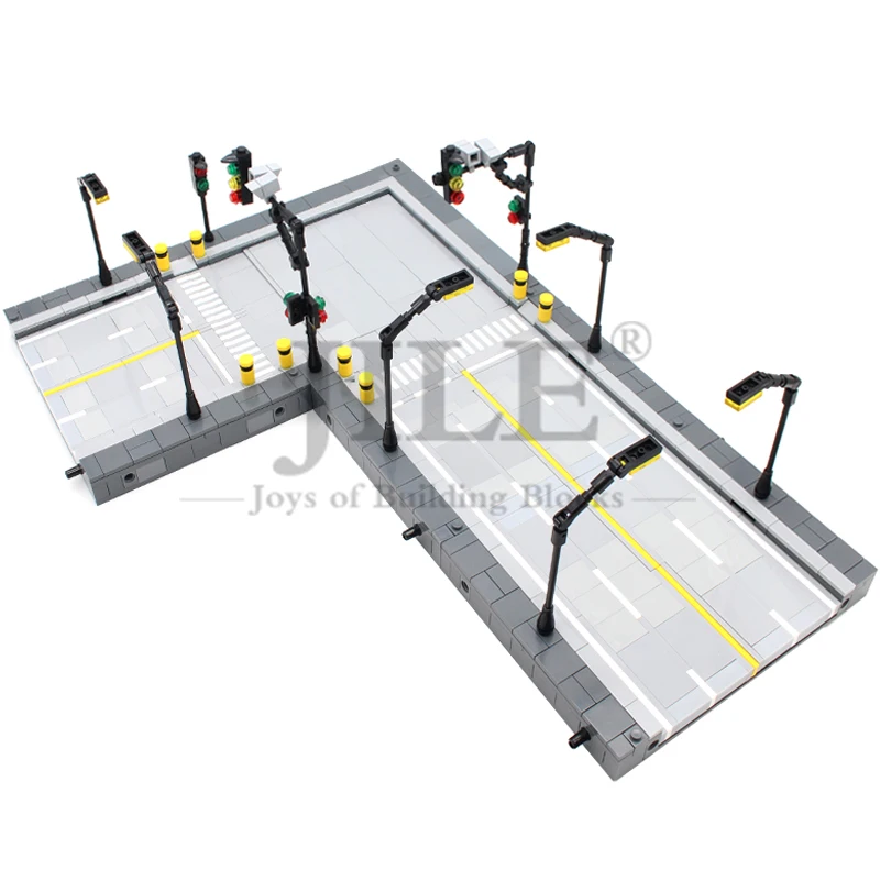 MOC Building Blocks Road Baseplates Models Extension Public Facilities Construction Set City Traffic Street View Bricks DIY Toy