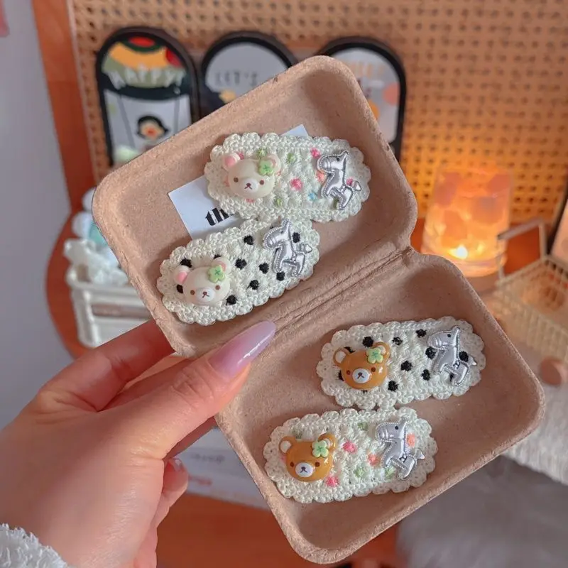 

Четыре листа клевера Rilakkuma, 2 шт., заколка для волос, мультяшная заколка в горошек, зажим в виде утконоса, милый студенческий аксессуар для волос, головной убор, подарок на день рождения для девочек