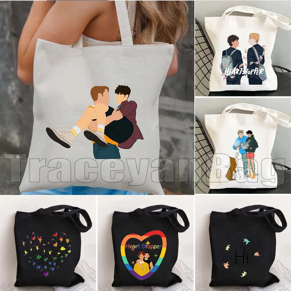 

Cute Tv Show Heartstopper Leaves Hi Books Friends Nick Charlie Heart Fashion Canvas Tote Bags Shopper Female Shopping Handbag