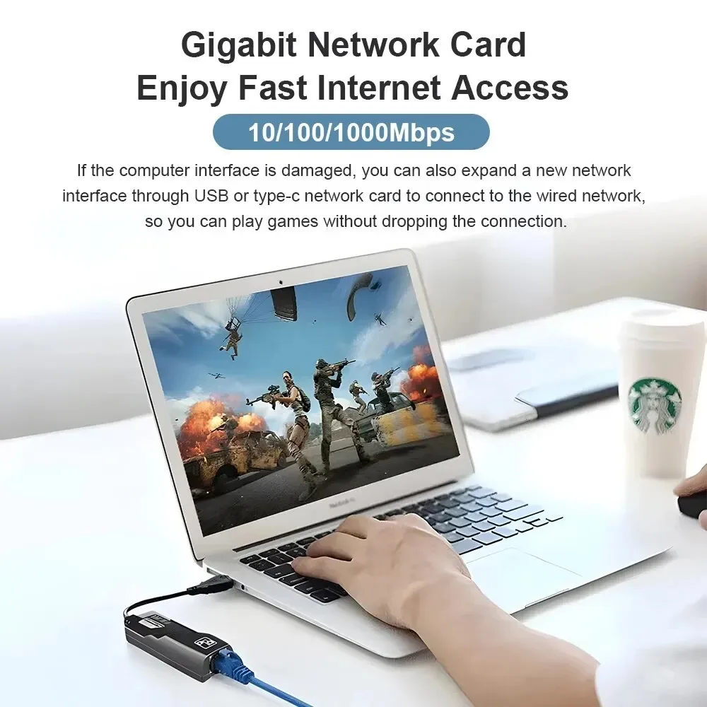 1000Mbps USB3.0 To Rj45 Network Adapter RTL8153 Lan Ethernet Adapter 100/1000Mbps Network Card For Macbook Laptop Win10/11