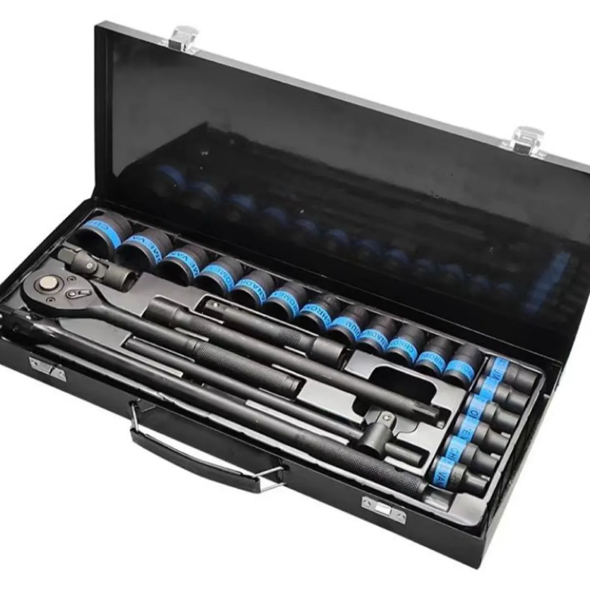 24 Piece Manual Socket Wrench Tool Set with F Handle, L Handle and Sliding Bar Options in Carbon Steel for Auto Repair and