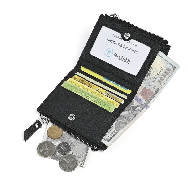 

Western RFID Blocking Cowhide Leather Unisex Wallet Large Capacity Double Zipper Hasp Long Coin Purse