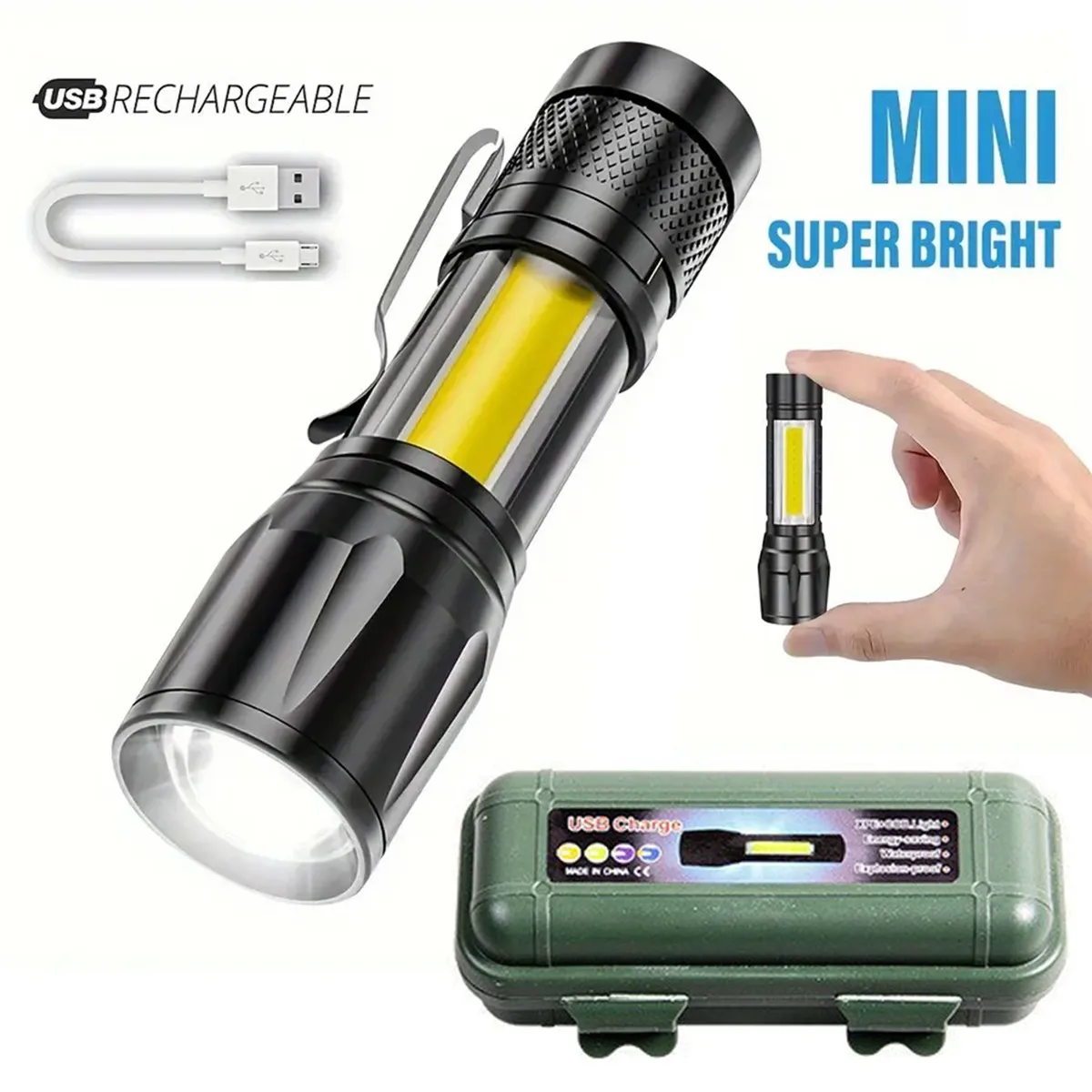 Mini LED Flashlight 1/3/PCS COB+XPE Portable Flashlight Camping Light Zoomable Focus Light Tactical Flashlight with Pen Clip