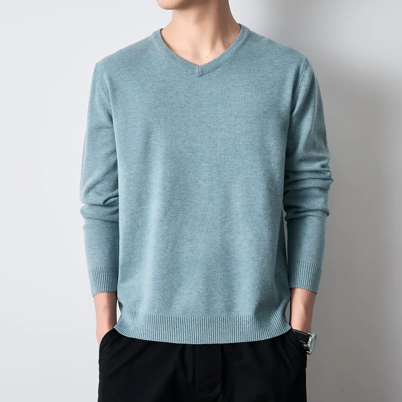 قطعة واحدة دروبشيبينغ الربيع والخريف جديد بلون سترة الرجال بسيطة طويلة الأكمام قاعدة قميص الشباب محبوك Sweate