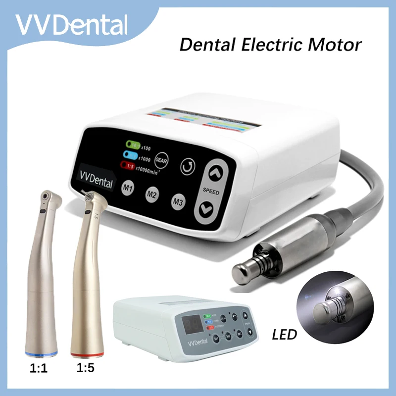 

VVDental Brushless Electric LED Micro Motor Electric Grinding Machine With 1:1/1:5 Fiber Optic Contra Angle Low Speed Handpieces