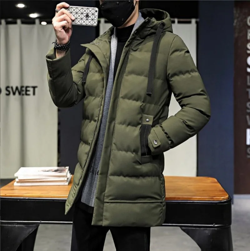 Men's parkas Coats Casual Fashion Solid Color Slim Hooded Jackets Zip Up Long Thick Warm Men Winter Warm Coats