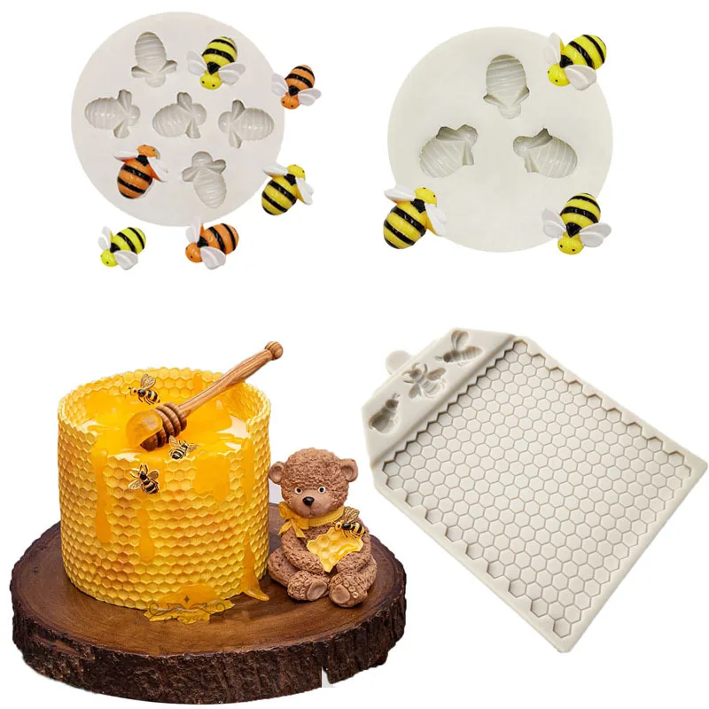 Molde de repostería de silicona de abeja de nido de abeja, pegamento epoxi, molde de decoración de pasteles de Chocolate Fondant DIY, herramientas de cocina para hornear, Molde de resina de yeso