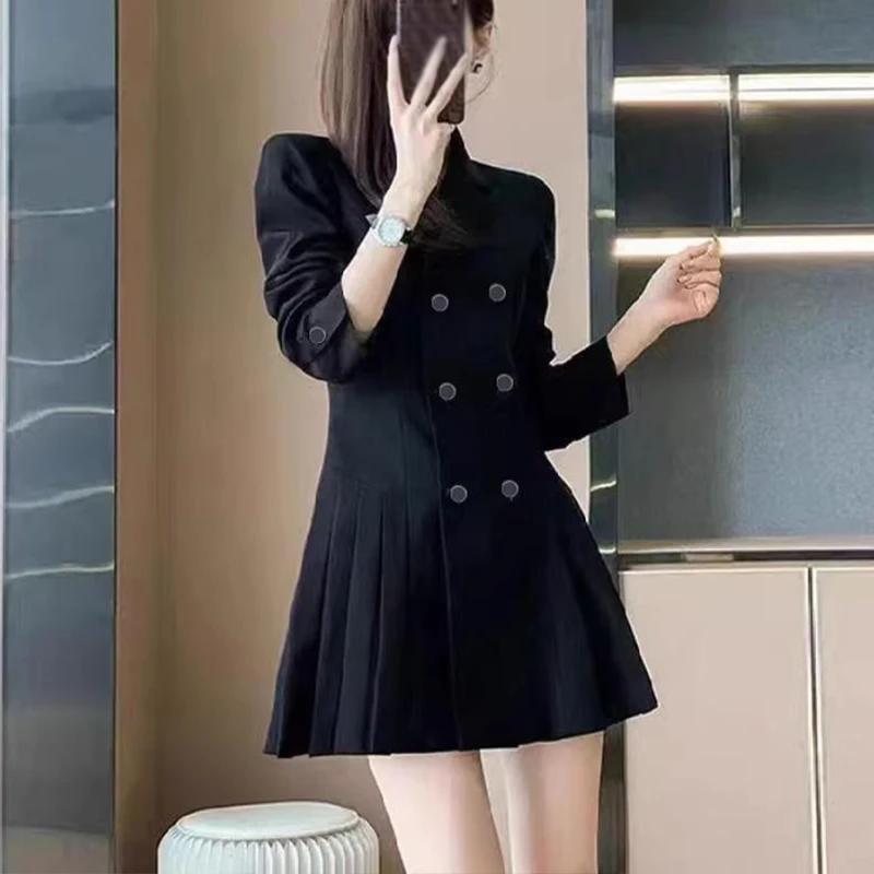 Outono inverno nova moda coreana vestidos simliy gola sob medida manga longa plissado doce tendência cor sólida roupas femininas