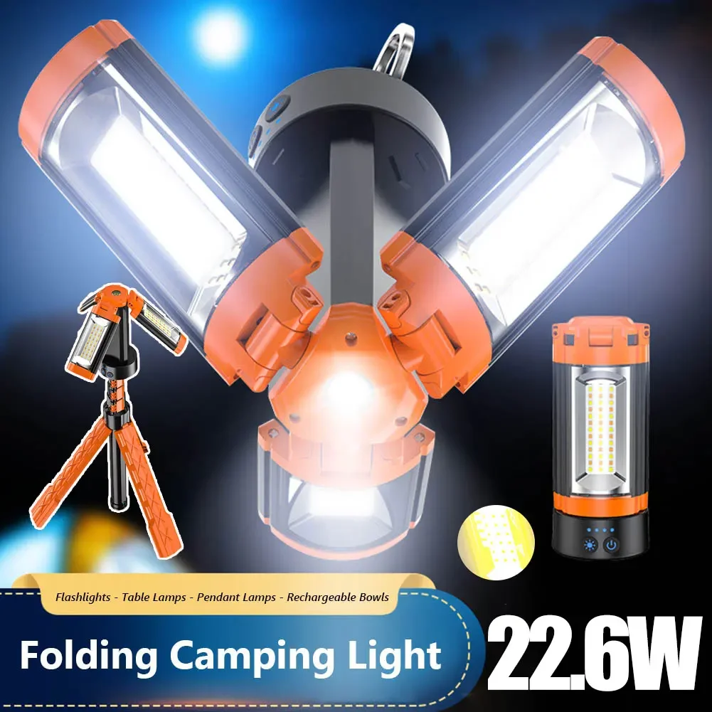 LED Work Light with Tripod Stand Folding Holder Support Lamp Hanging Hook 4 Modes IP65 Waterproof Power Bank for Outdoor Fishing