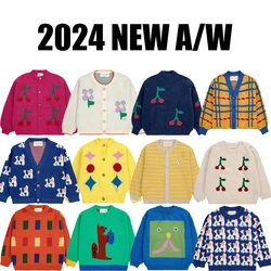 AW 2024 Kids Knit Sweaters Boys Boys Girls Cute Print Fashion Cardigan Baby Child Cotton Outwear Tops Clothing