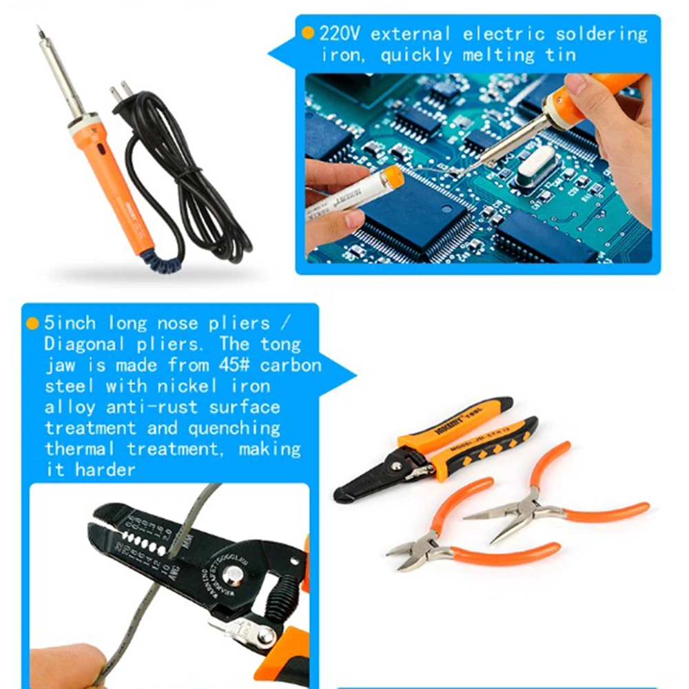 17 in 1 Electronic Repair Tool Kit with RJ45 RJ11 LAN Networking Tester Network Cable Tracker Plier Crimp Clamp Multimeter Set