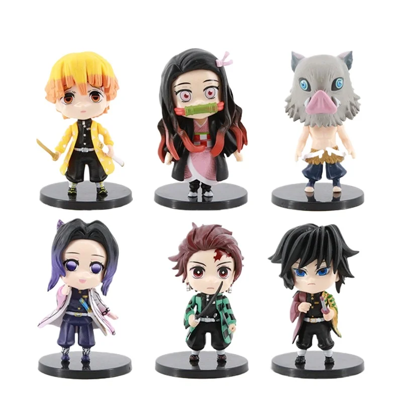 8종 세트 Q 버전 귀멸의 칼날 앉아있는 유령 인형 탄지로 니도우지 이노스케 젠이즈 피규어 액션 피규어 영화 모델 어린이 장난감 선물