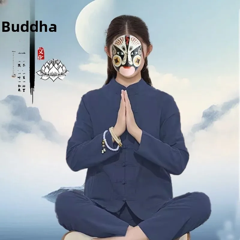 

Новые хлопково-льняные буддийские молитвенные одеяния Zen Robes 2025 года, женский стиль, летняя повседневная одежда с длинным рукавом для женщин среднего возраста