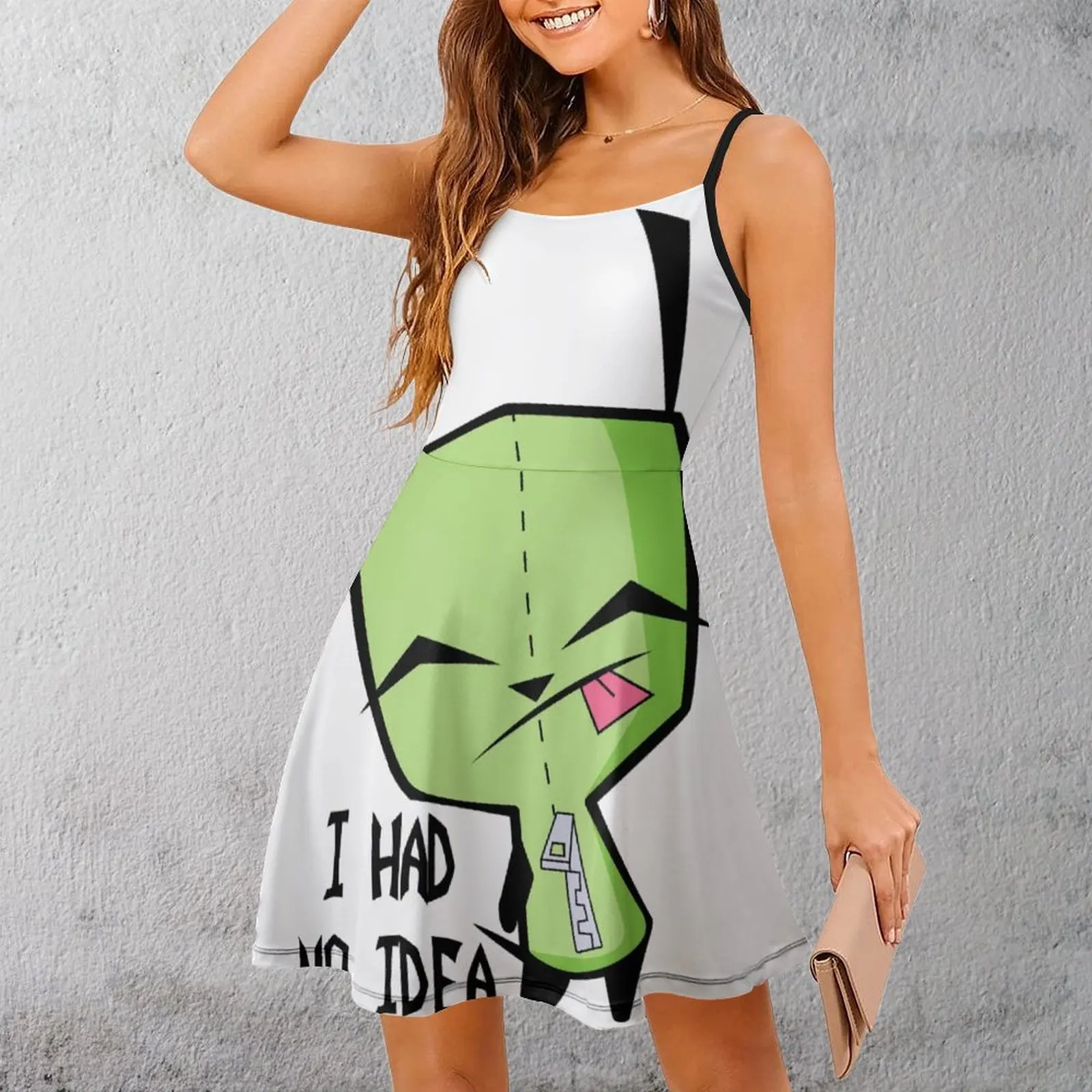 

Экзотическая женская одежда Платья Invader Zim S GIR In Dog Костюм с I Ha Женское платье на бретельках Графический винтажный юмор для отпуска