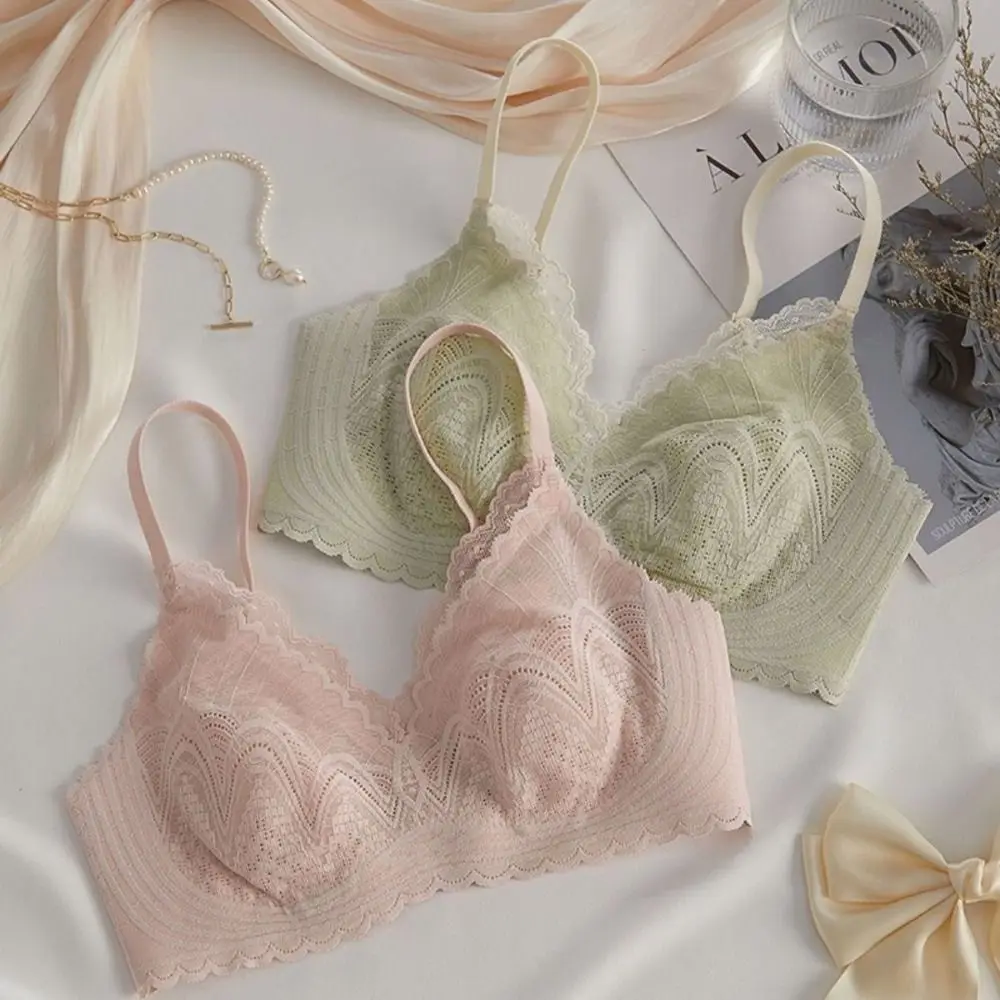 

Breathable Lace Mesh Wireless Deep V Bra Anti-sagging Lingerie Brassiere for Women Adjustable Shockproof Push Up Underwear Girls