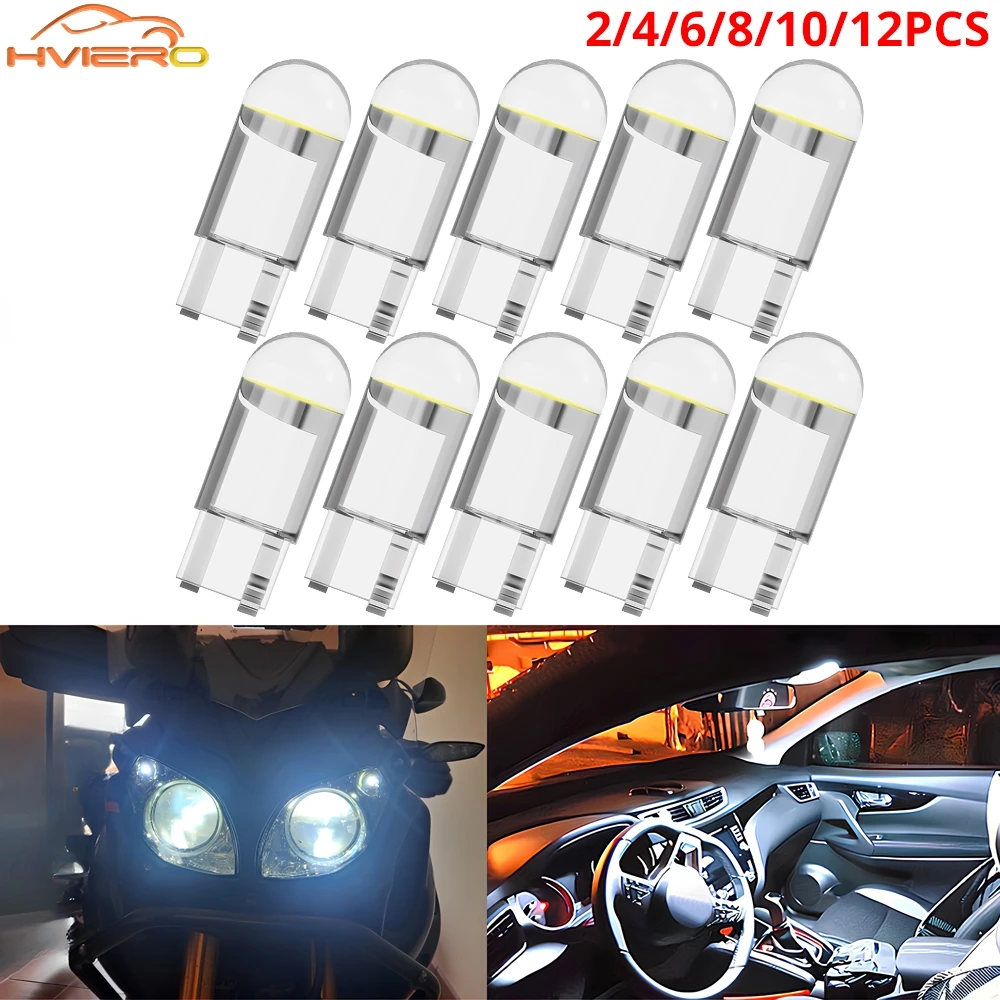 

2/4/6/8/10X Car LED Bulb W5W T10 COB Glass CANBUS Dome License Plate Lamp Clearance Turn Signal Light for Auto Interior Lighting