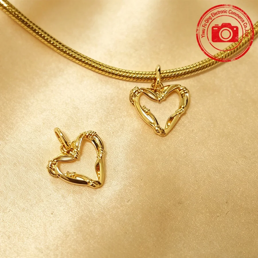 Bestseller Goldene Anhänger DIY Schmuckgeschenke Handgeschriebener Liebesbrief mit Amorherz Rosa Runde Clip-Perlen Passend für Original-Armbänder