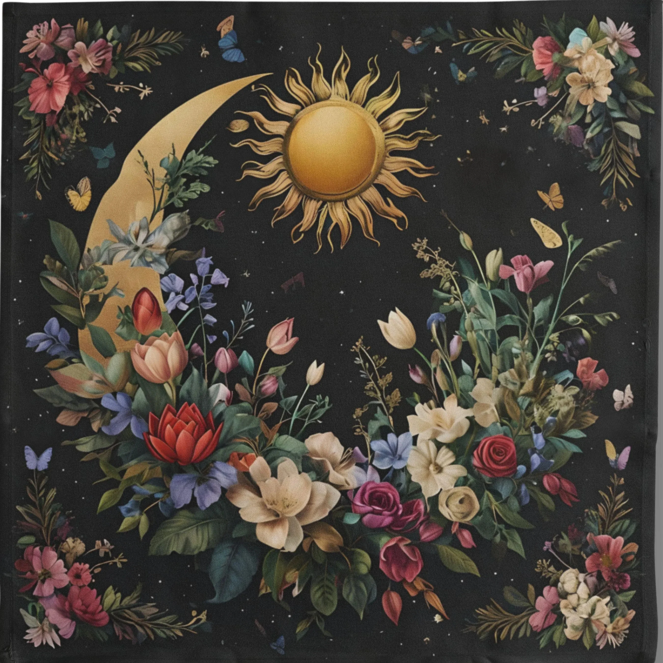 VIKAMA Dark Wind Starry Moon Flower Tablecloth Forest Vintage Witch Altar Mysterious Divination Ceremony Tarot Card Tablecloth