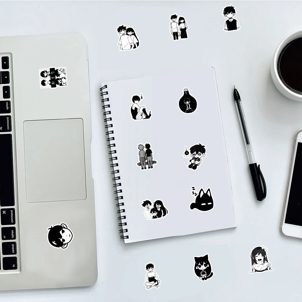 10/30/50pcs Black and White Game Omori Stickers Anime Decals Waterproof DIY Skateboard Laptop Sunny Basil Kid Cartoon Sticker