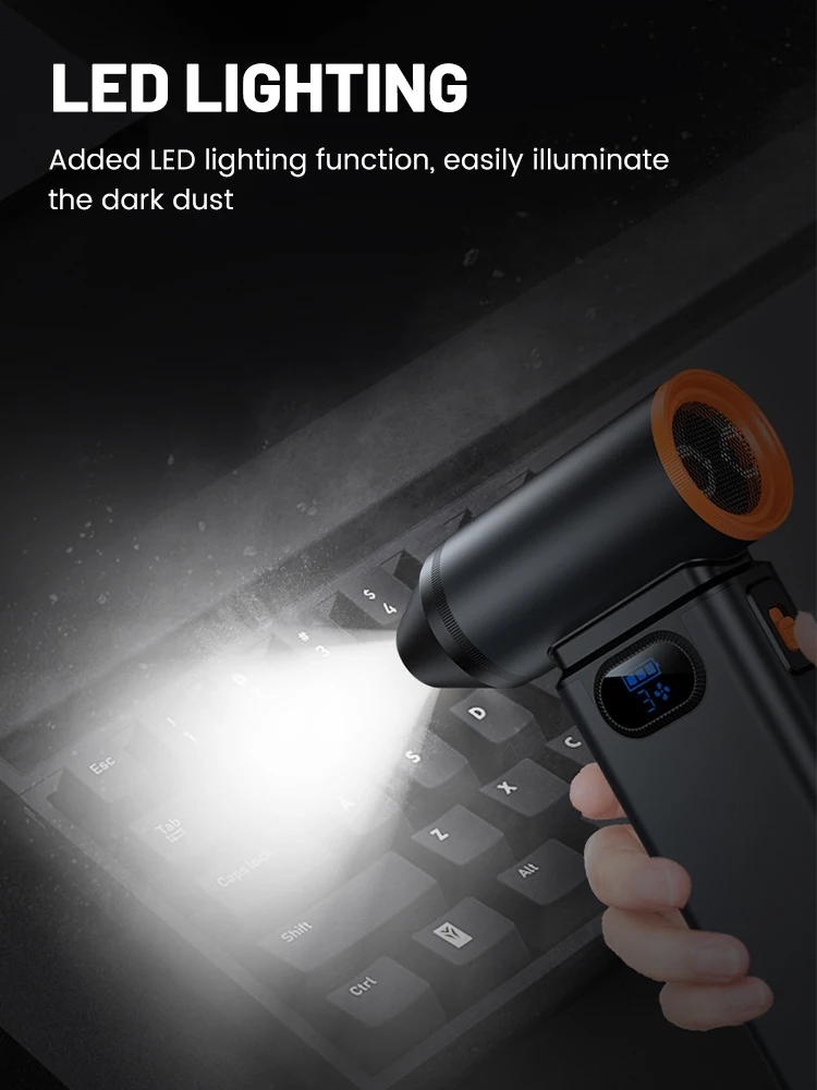 200000RPM Mini Turbo Jet Fan Brushless Motor 180W Wind Force 4-Speed Modes Handheld Duct Fan Portable Turbo Fan Type-C Charging