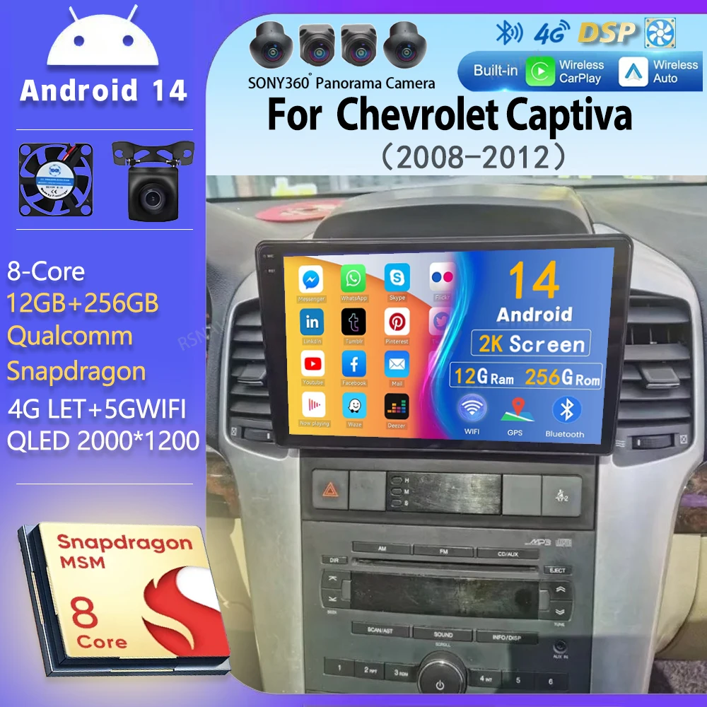 

Android 14 wifi+4G Carplay auto Car Radio For Chevrolet Captiva 2008 2009 2010 2011 2012 Navigation GPS Video Multimedia Player