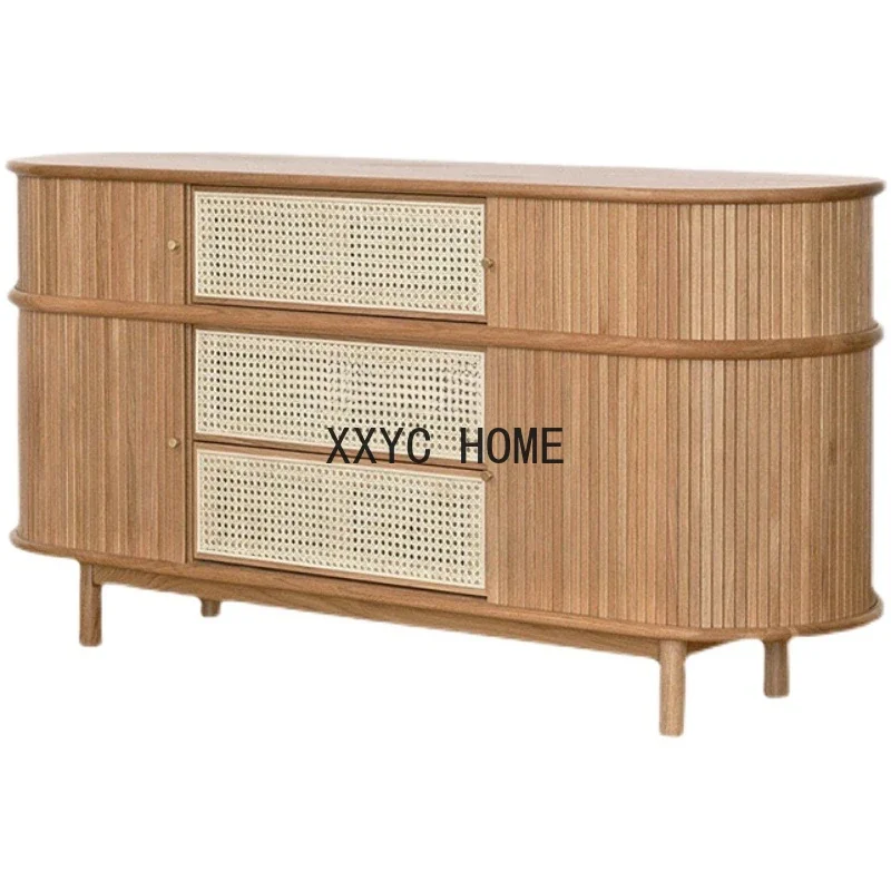 Solid Wood Rattan Storage   Living Room  Sideboard  Retro Domestic Roller Shutter Entrance Cabinet Side Cabinet