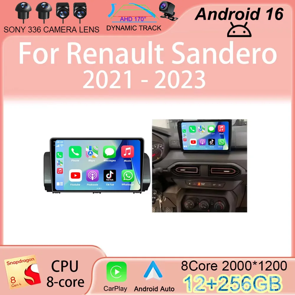 

Android 16 Carplay Auto WIFI+4G For Renault Sandero 2021-2023 Car Radio Multimedia GPS Video Player Stereo 2din Head Unit Audio