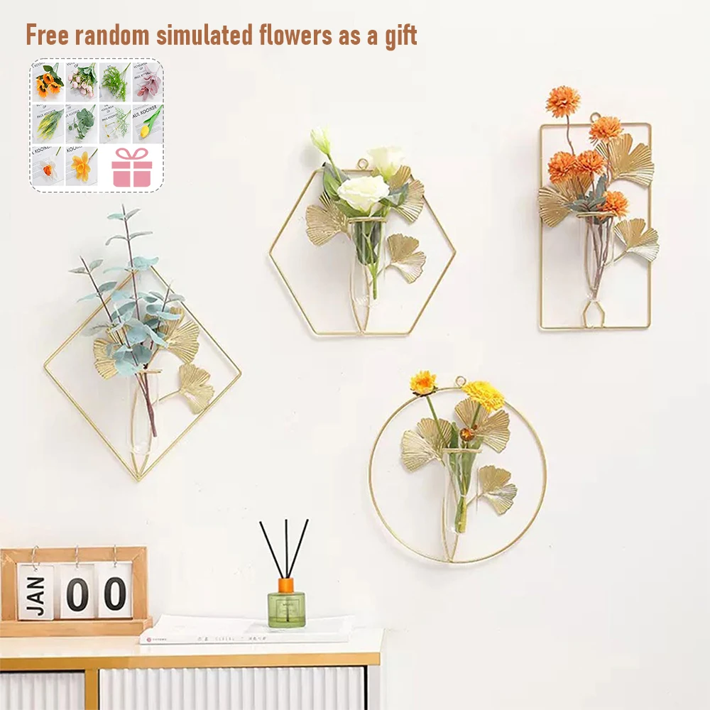 

Wall-Mounted Hydroponic Vases, Metal Frame Test Tube Flower Bottle Planters with Decoration Hanging Terrariums Wall Art for Home