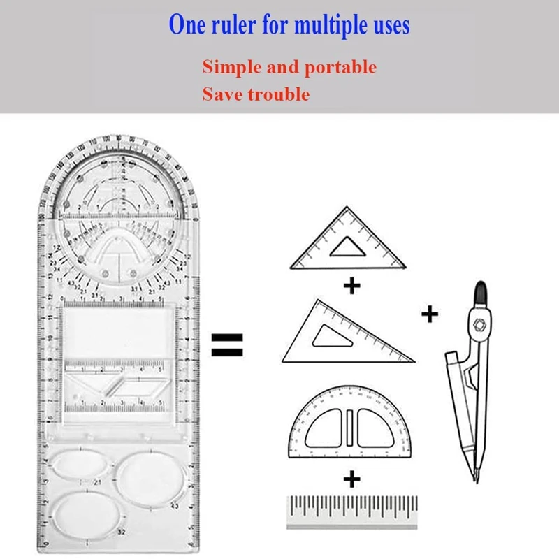 ไม้บรรทัดพลาสติกแบบร่างอเนกประสงค์สำหรับอุปกรณ์สำนักงานโรงเรียน (2แพ็ค)