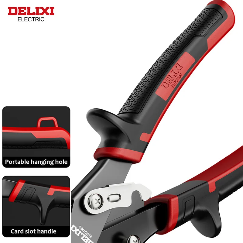 DELIXI ELECTRIC Aviation Scissor，Professional Industrial Shear for Metal Sheet & PVC Pipe Cutting,with Graduated Ruler CRV Steel