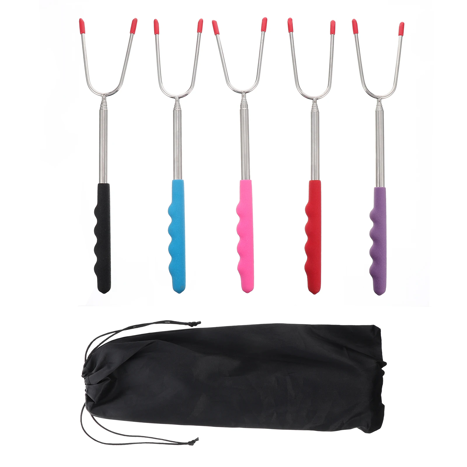 

Practical Barbecue Forks Stainless Steel Telescopic Skewers PVC Plastic BBQ Tools Long Life Durability Adjustable Length Protect
