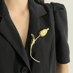 Vintage Metal Tulip Shaped Flower Bud Broochs for Women Girls Exaggerated Trendy Suit Pins Fashion Accessory Party Jewelry